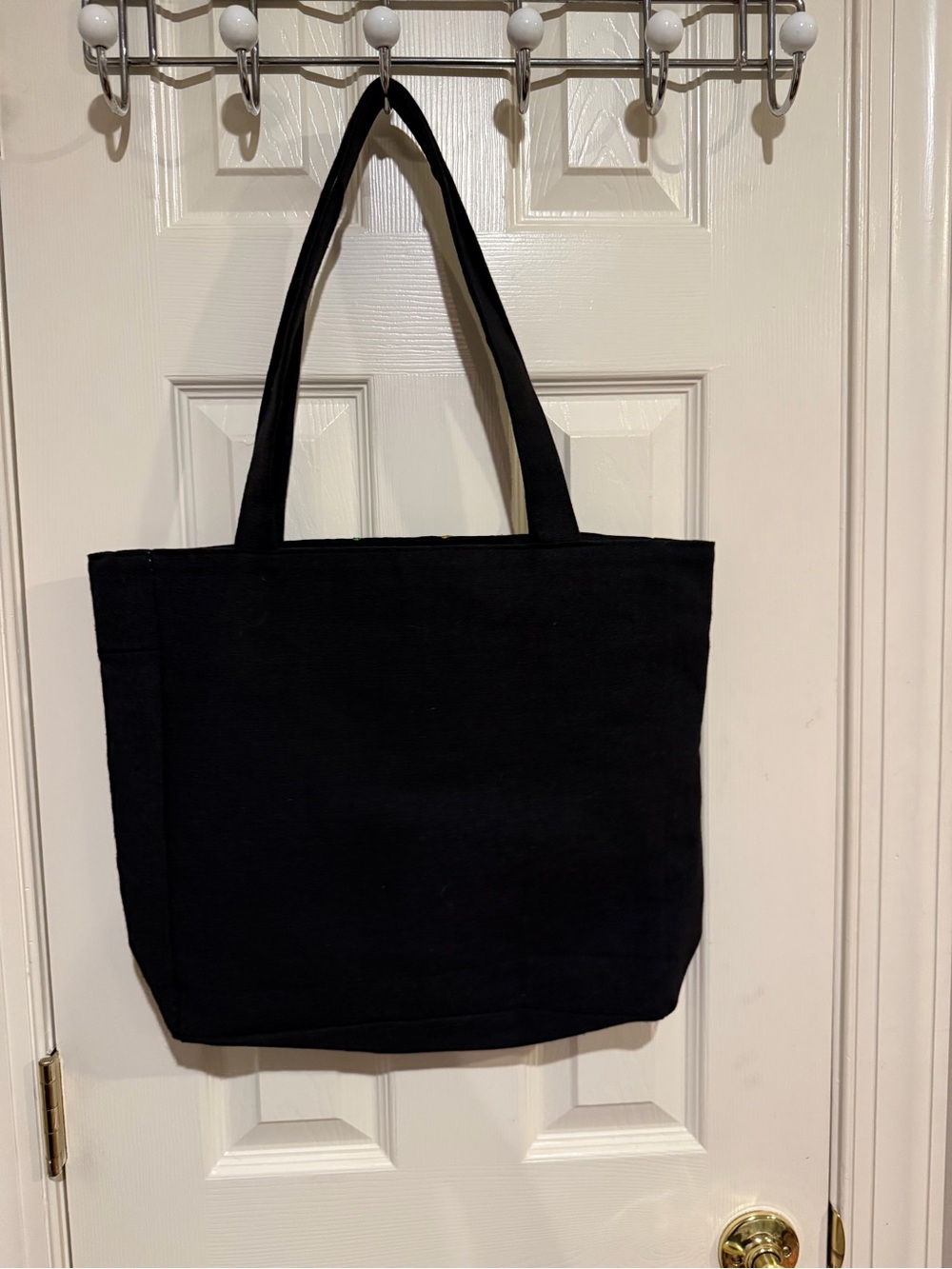 Black Tote with Blue Floral & Bird Embroidery - Picture 3 of 5